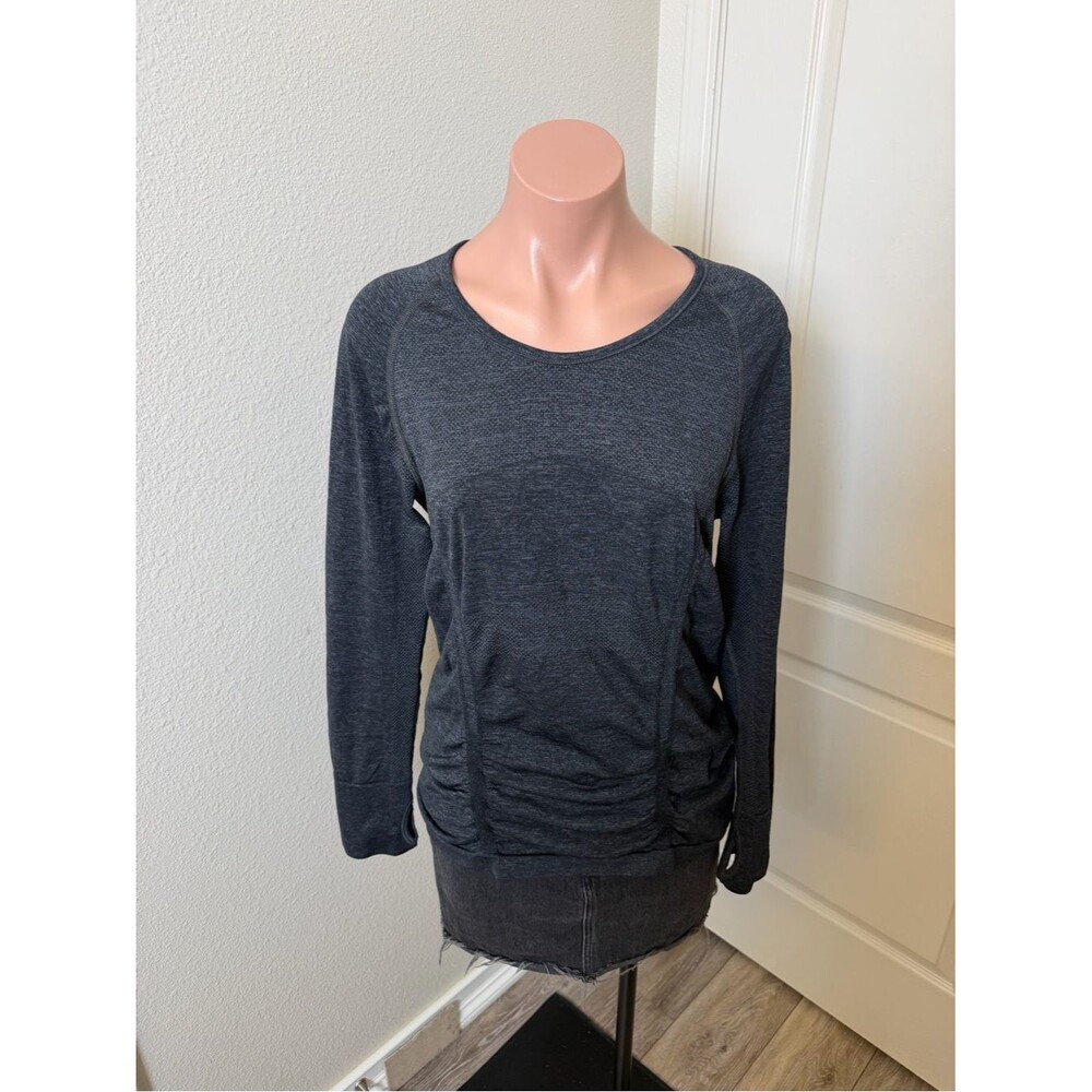 Athleta Athletic Long Sleeve Knit Top in Dark Gray Sz L